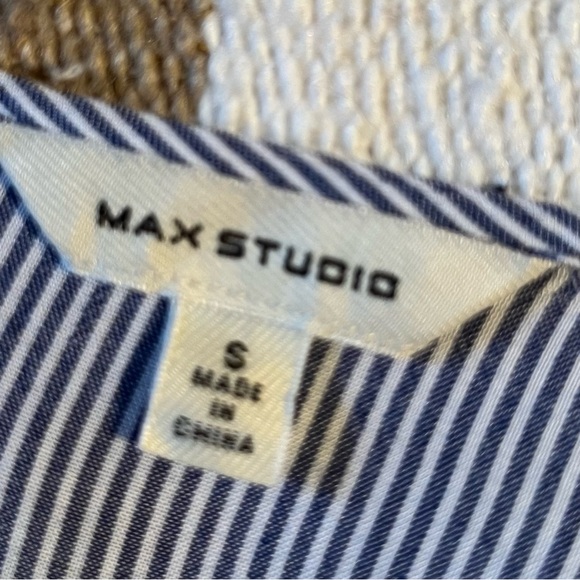 Max Studio Tiered Swing Top in Breezy Soft Rayon with Stripes in Blue - Picture 3 of 5